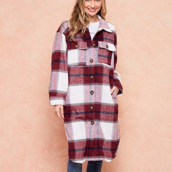 NEW ON BLUE plaid western boho shacket jacket shirt brushed flannel SM-LG DUSTER - Picture 2 of 9